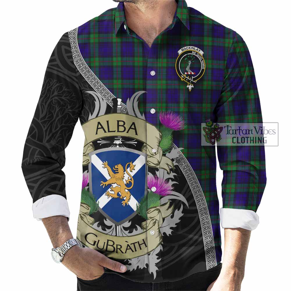 Tartan Vibes Clothing MacKinlay (McKinlay) Tartan Family Crest Long Sleeve Button Shirt Lion Rampant Royal Thistle Shield Celtic Inspired