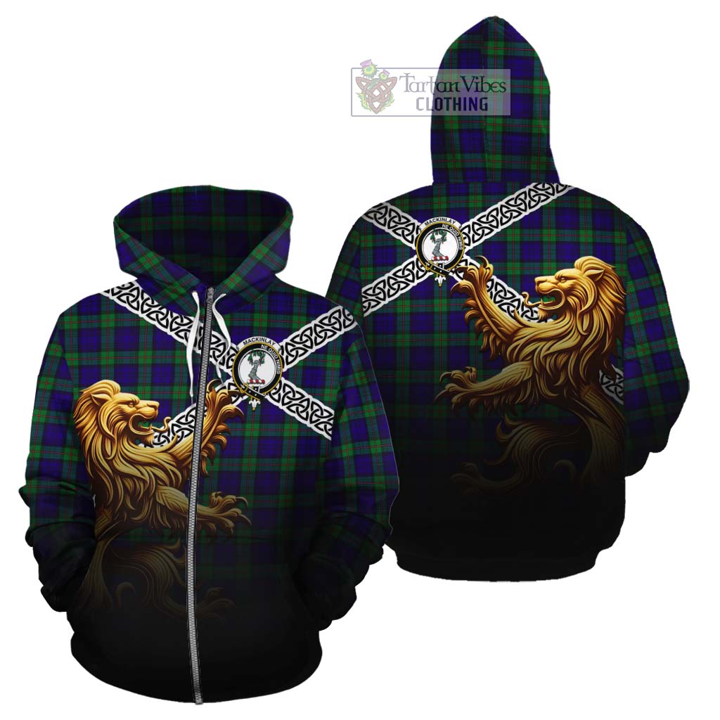 Tartan Vibes Clothing MacKinlay (McKinlay) Crest Tartan Cotton Hoodie with Golden Lion Emblem Celtic Style