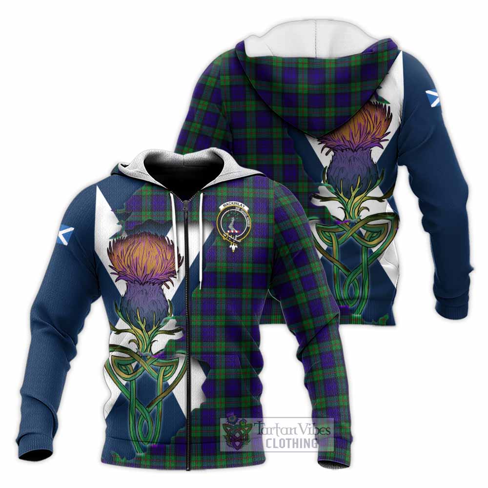 Tartan Vibes Clothing MacKinlay (McKinlay) Tartan Family Crest Knitted Hoodie Scottish Thistle Celtic Inspired