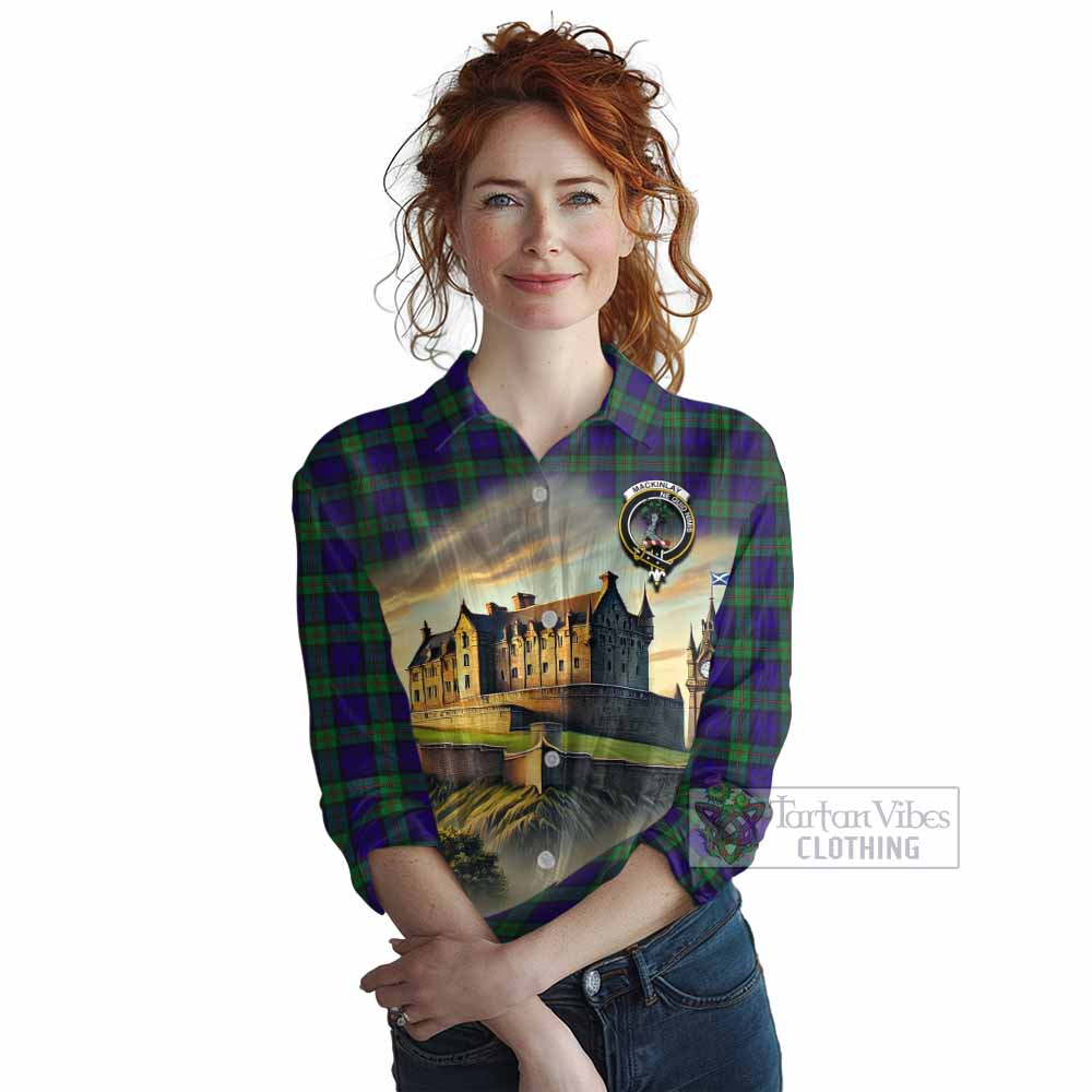 Tartan Vibes Clothing MacKinlay (McKinlay) Tartan Family Crest Women's Casual Shirt with Scottish Ancient Castle Style