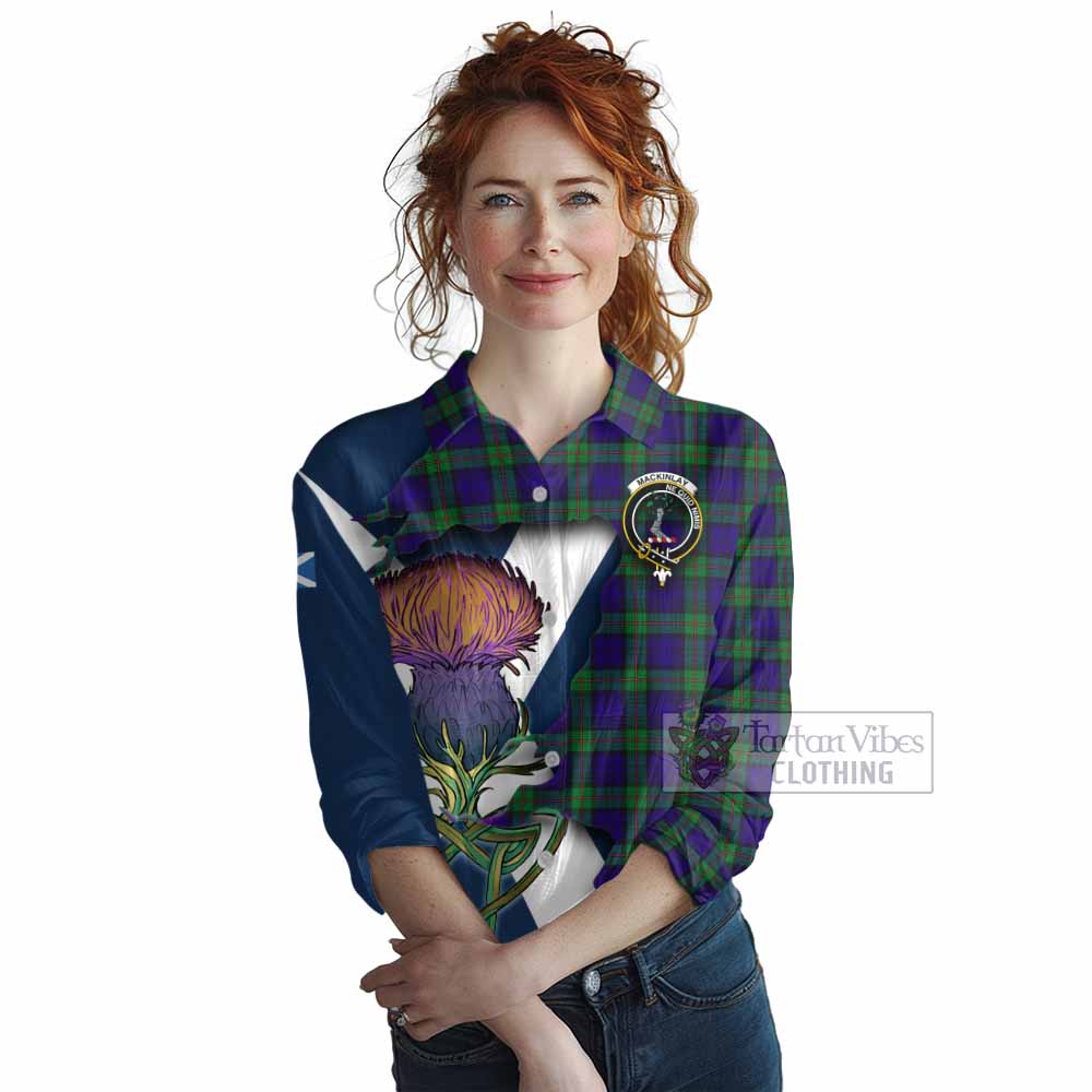 Tartan Vibes Clothing MacKinlay (McKinlay) Tartan Family Crest Women's Casual Shirt Scottish Thistle Celtic Inspired