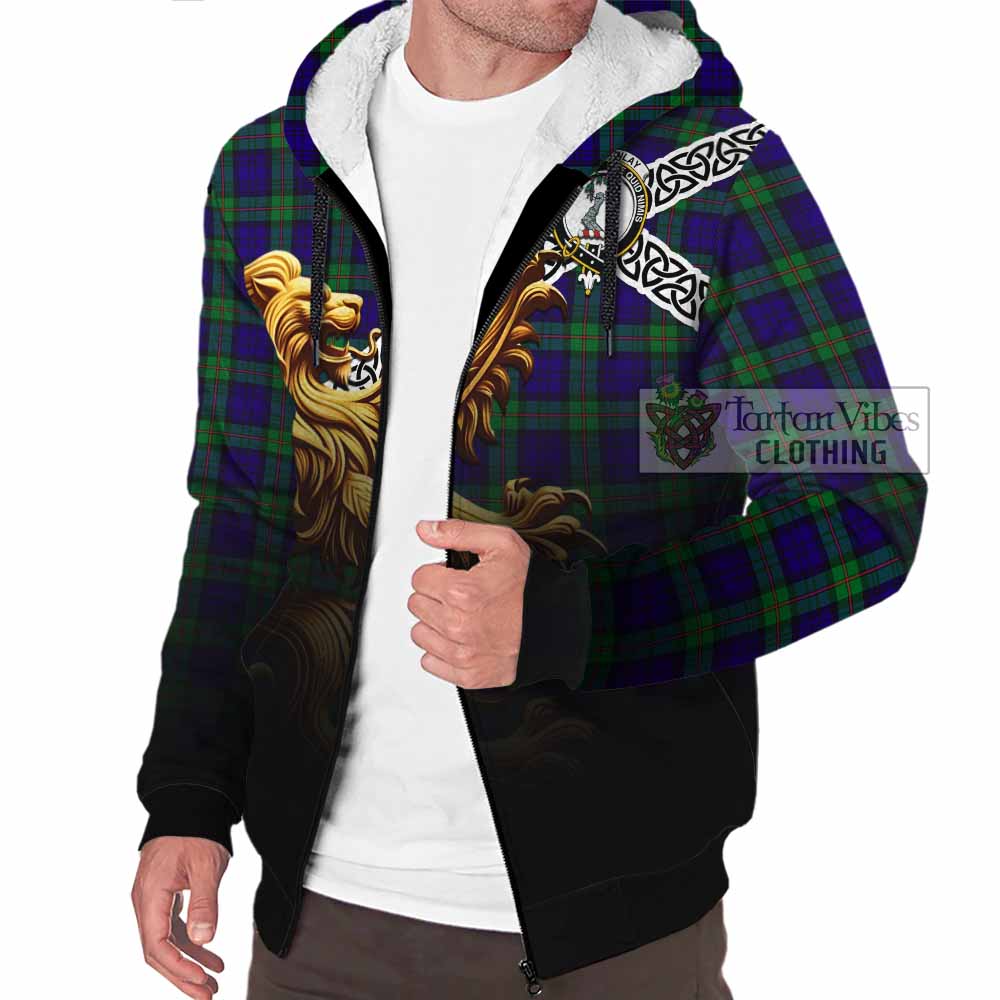Tartan Vibes Clothing MacKinlay (McKinlay) Crest Tartan Sherpa Hoodie with Golden Lion Emblem Celtic Style