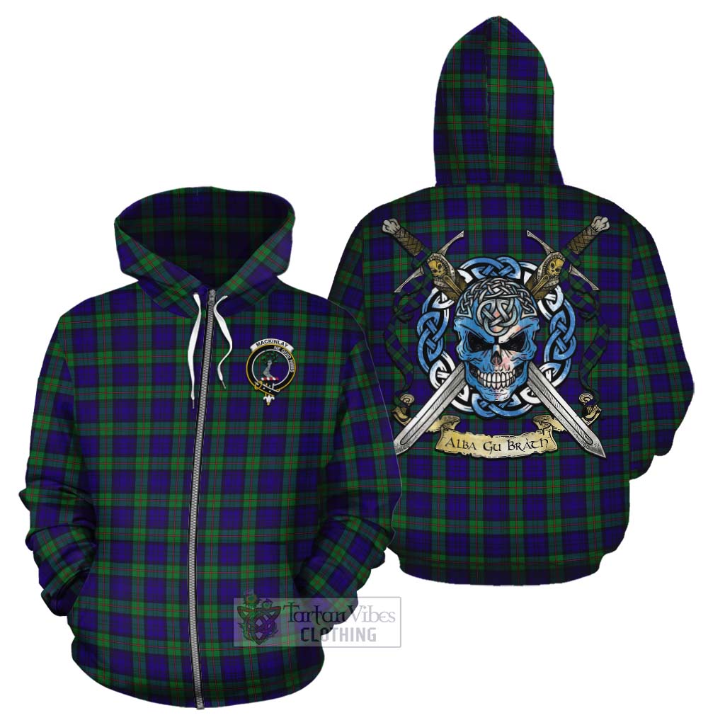 Tartan Vibes Clothing MacKinlay (McKinlay) Tartan Cotton Hoodie with Family Crest Celtic Skull Style