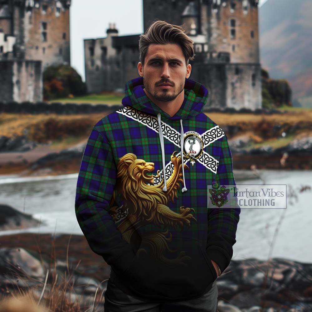 Tartan Vibes Clothing MacKinlay (McKinlay) Crest Tartan Cotton Hoodie with Golden Lion Emblem Celtic Style