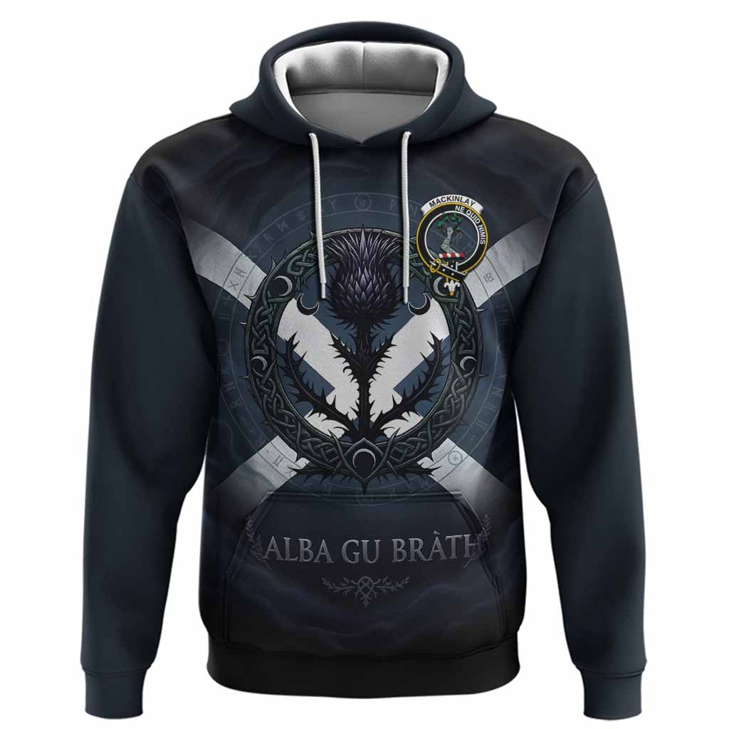 MacKinlay (McKinlay) Clan Crest Hoodie with Celtic Knot Thistle and Saltire