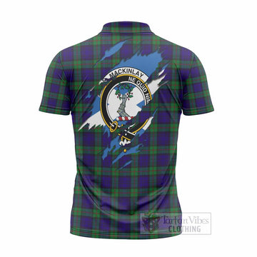 MacKinlay (McKinlay) Clan Crest In Me Tartan Zipper Polo Shirt Scotland Flag Style