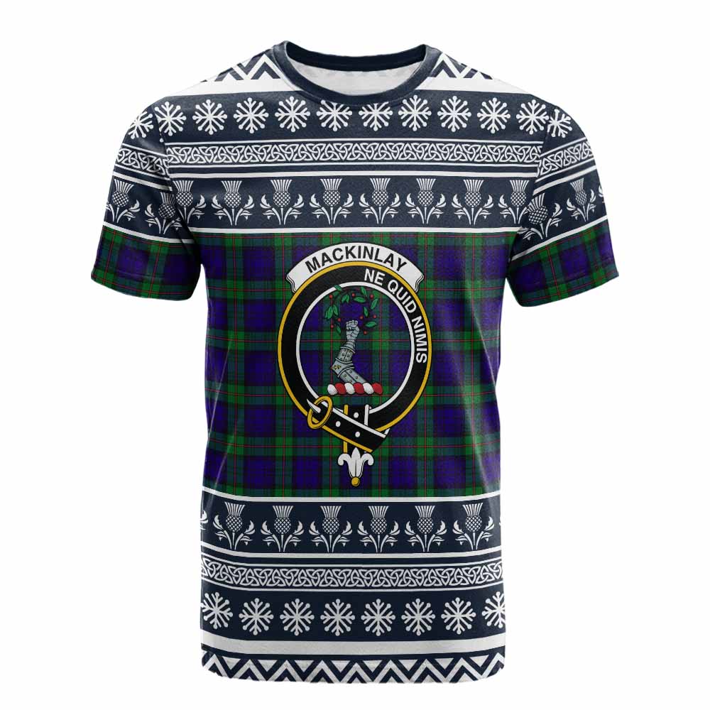 MacKinlay (McKinlay) Clan Tartan Christmas Cotton T-shirt with Family Crest - Tartan Vibes Clothing