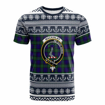 MacKinlay (McKinlay) Clan Tartan Christmas Cotton T-shirt with Family Crest