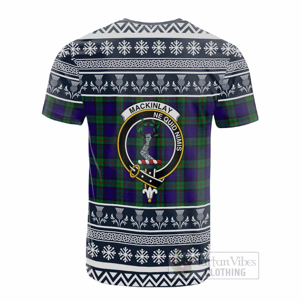 MacKinlay (McKinlay) Clan Tartan Christmas Cotton T-shirt with Family Crest - Tartan Vibes Clothing