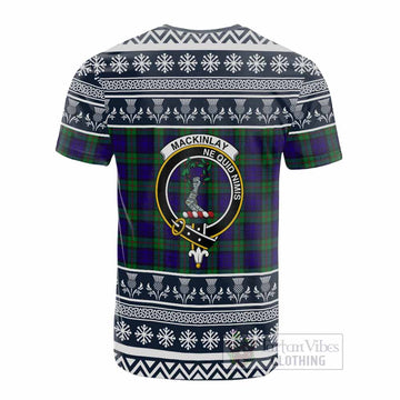 MacKinlay (McKinlay) Clan Tartan Christmas Cotton T-shirt with Family Crest