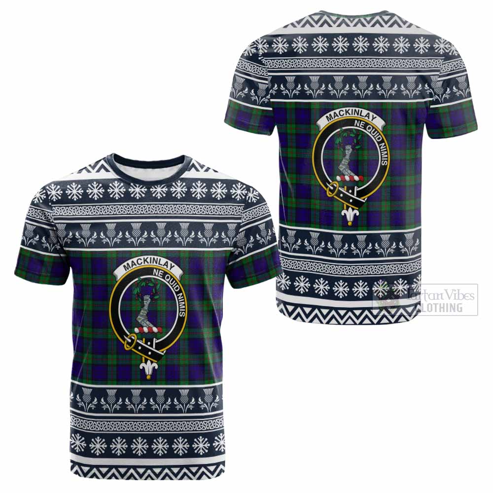 MacKinlay (McKinlay) Clan Tartan Christmas Cotton T-shirt with Family Crest - Tartan Vibes Clothing