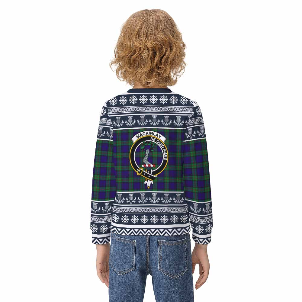 MacKinlay (McKinlay) Clan Tartan Christmas Kid Ugly Sweatshirt with Family Crest - Tartan Vibes Clothing