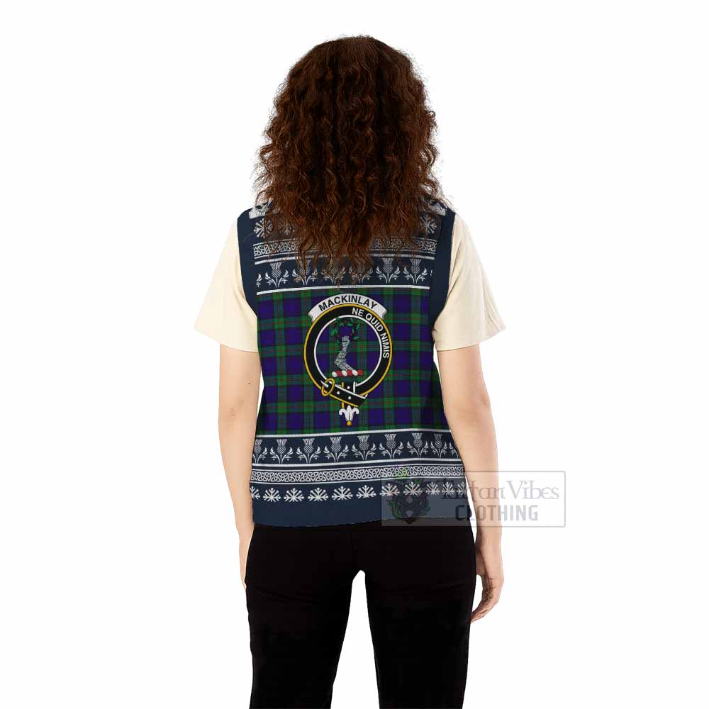 MacKinlay (McKinlay) Clan Tartan Christmas Knitted V-Neck Vest with Family Crest - Tartan Vibes Clothing