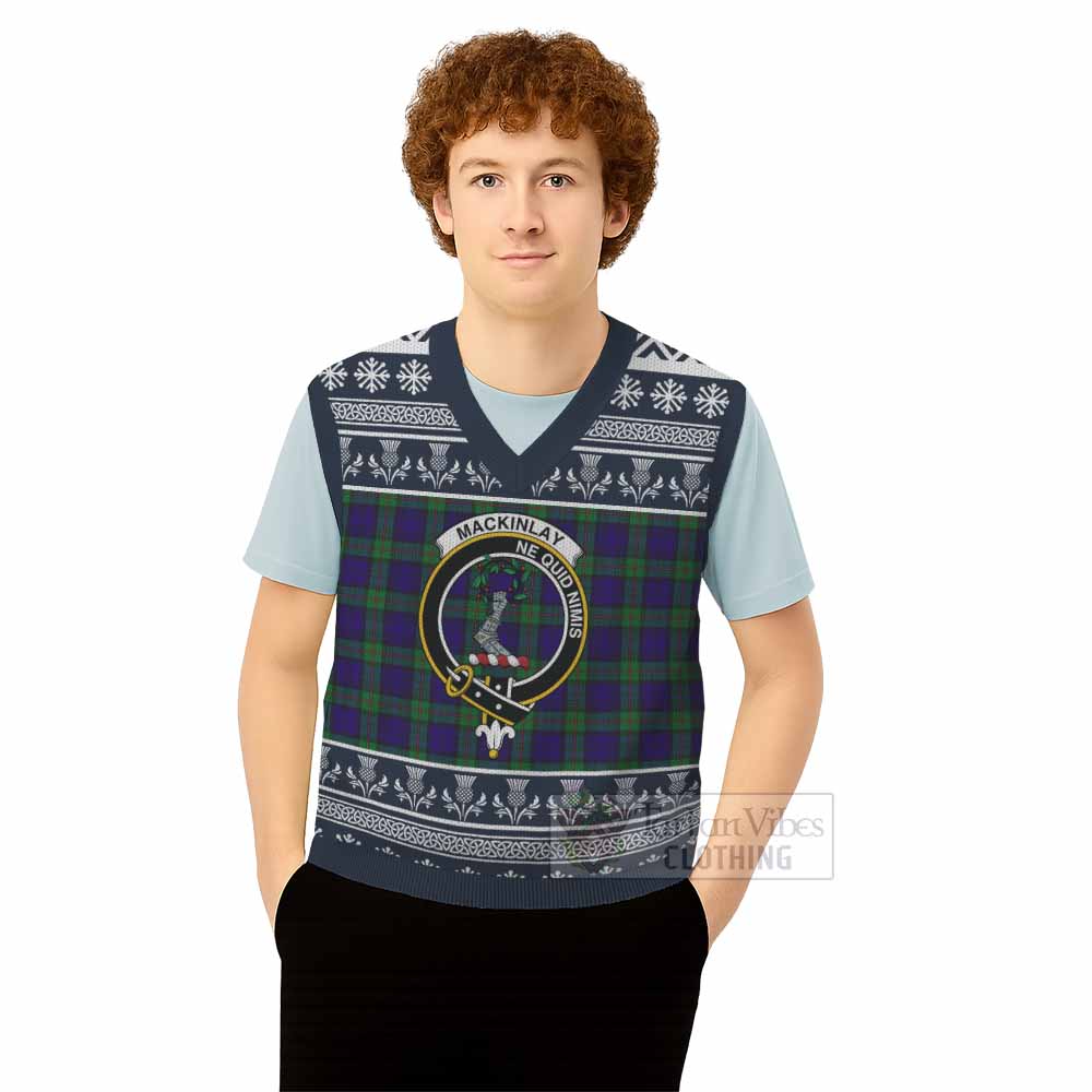 MacKinlay (McKinlay) Clan Tartan Christmas Knitted V-Neck Vest with Family Crest - Tartan Vibes Clothing