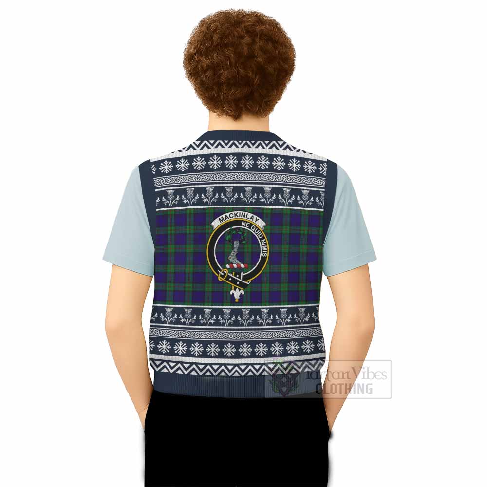 MacKinlay (McKinlay) Clan Tartan Christmas Knitted V-Neck Vest with Family Crest - Tartan Vibes Clothing