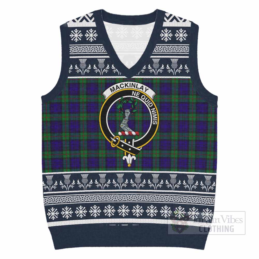 MacKinlay (McKinlay) Clan Tartan Christmas Knitted V-Neck Vest with Family Crest - Tartan Vibes Clothing
