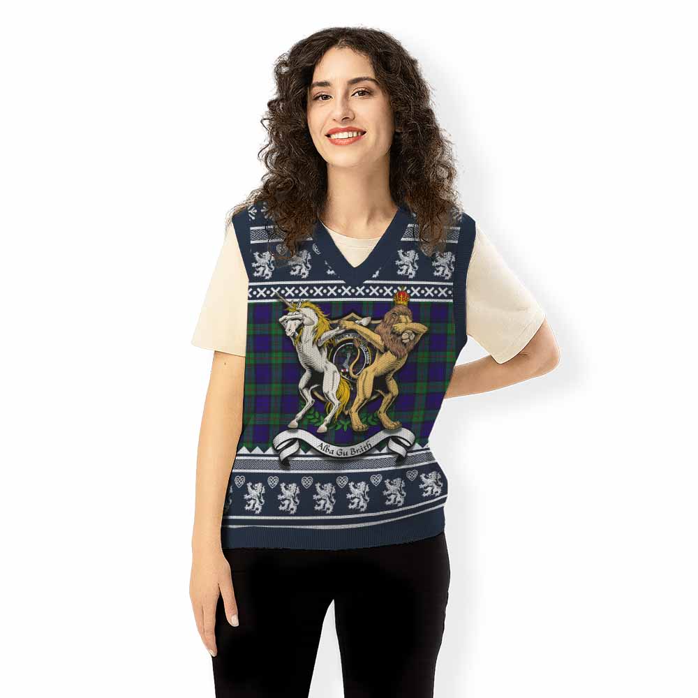 MacKinlay (McKinlay) Clan Tartan Crest Christmas Knitted V-Neck Vest Coat of Arms Funny Style - Tartan Vibes Clothing