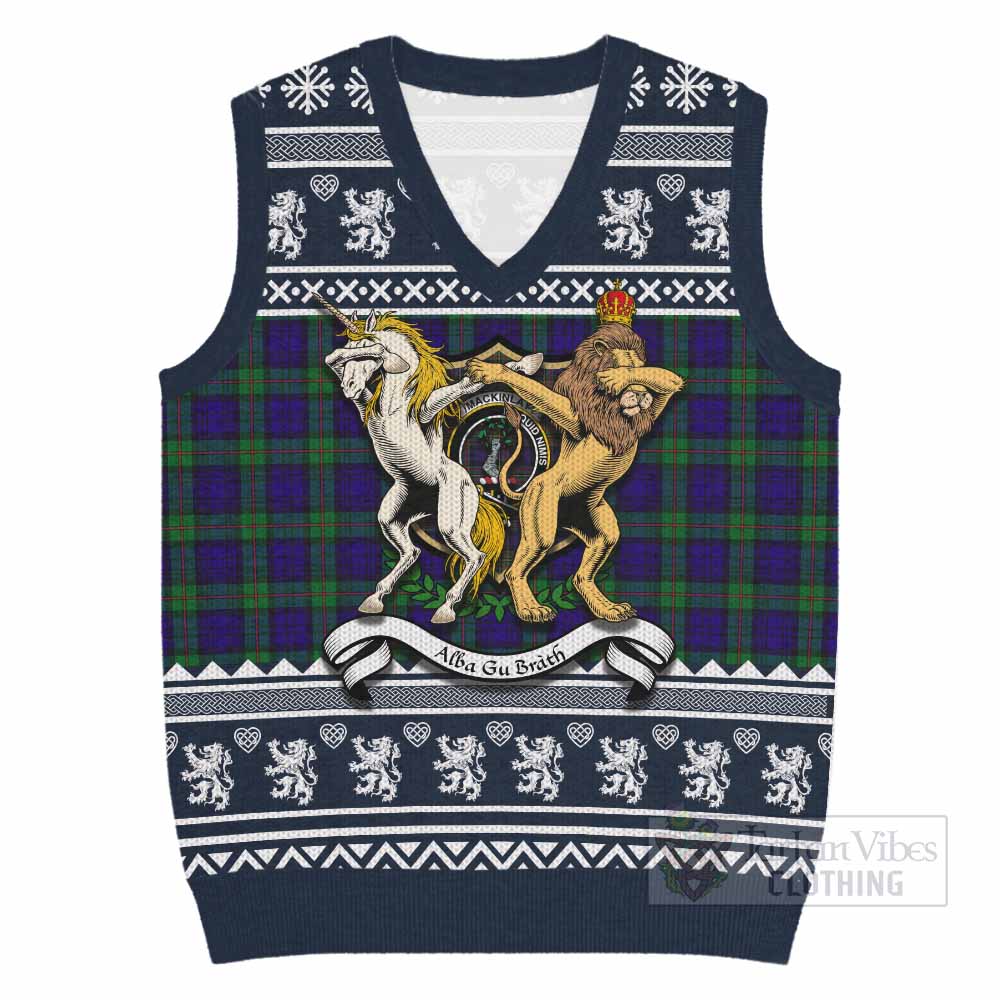 MacKinlay (McKinlay) Clan Tartan Crest Christmas Knitted V-Neck Vest Coat of Arms Funny Style - Tartan Vibes Clothing