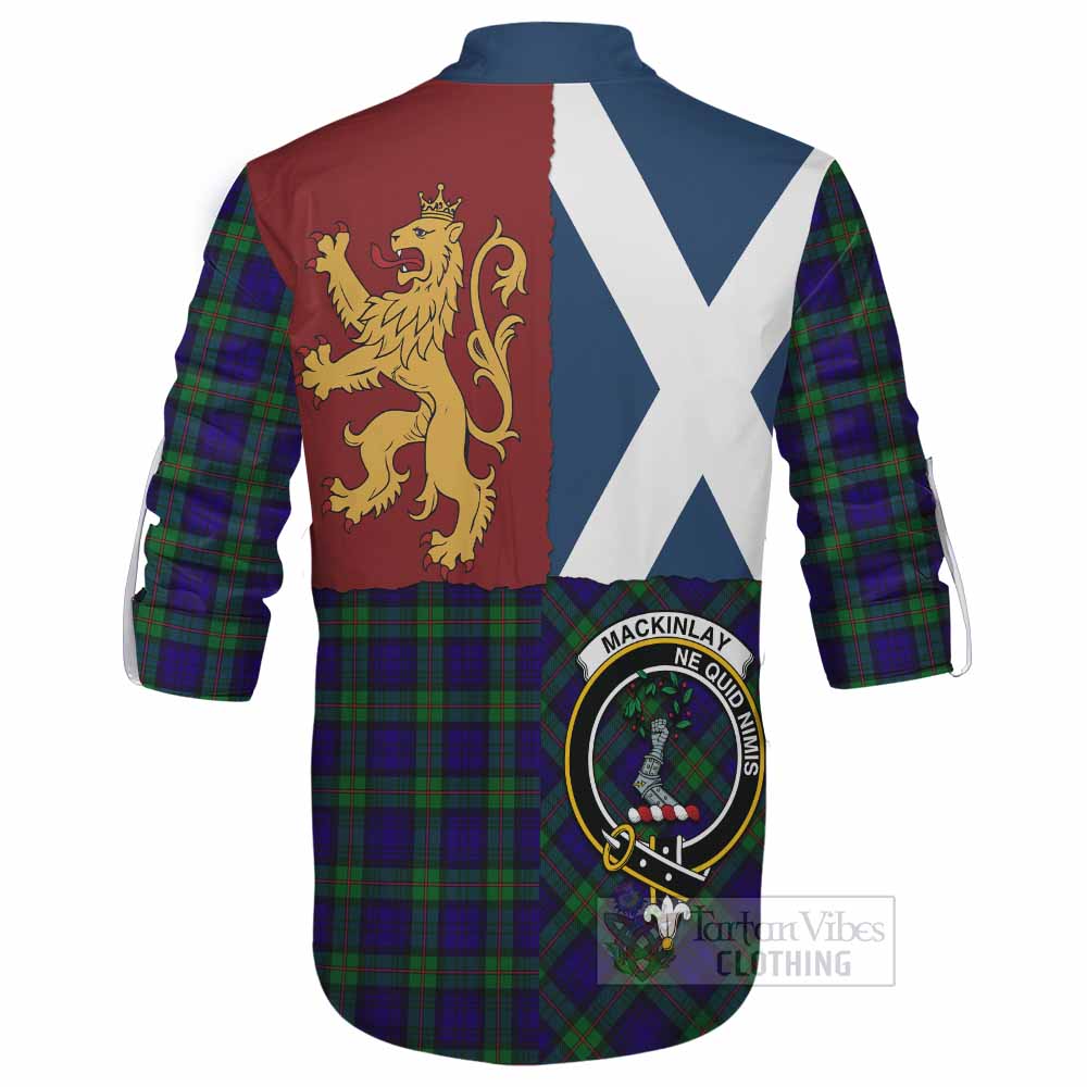 MacKinlay (McKinlay) Crest Tartan Ghillie Shirt with Lion Rampant Saltire Style - Tartan Vibes Clothing