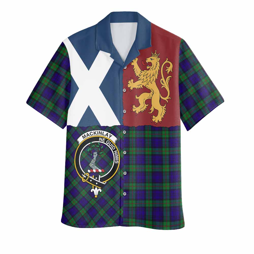 MacKinlay (McKinlay) Crest Tartan Hawaiian Shirt with Lion Rampant Saltire Style