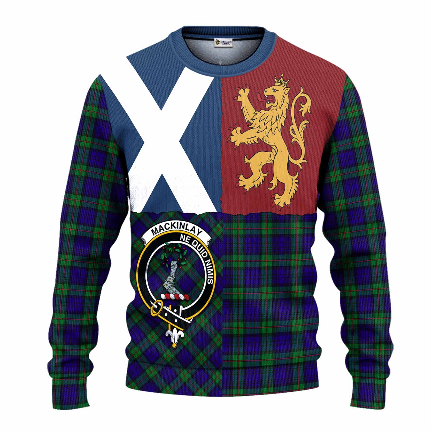 MacKinlay (McKinlay) Crest Tartan Knitted Sweater with Lion Rampant Saltire Style