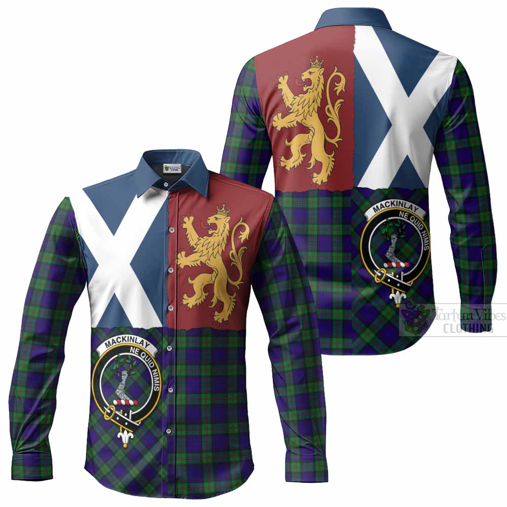 MacKinlay (McKinlay) Crest Tartan Long Sleeve Button Shirts with Lion Rampant Saltire Style