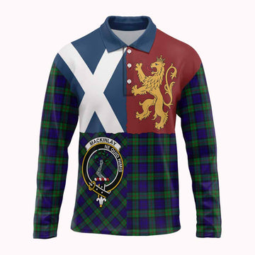 MacKinlay (McKinlay) Crest Tartan Long Sleeve Polo Shirt with Lion Rampant Saltire Style