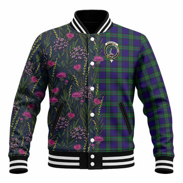 MacKinlay (McKinlay) Family Crest Tartan Baseball Jacket Scottish Thistle Flower Pattern Half Style - Tartan Vibes Clothing