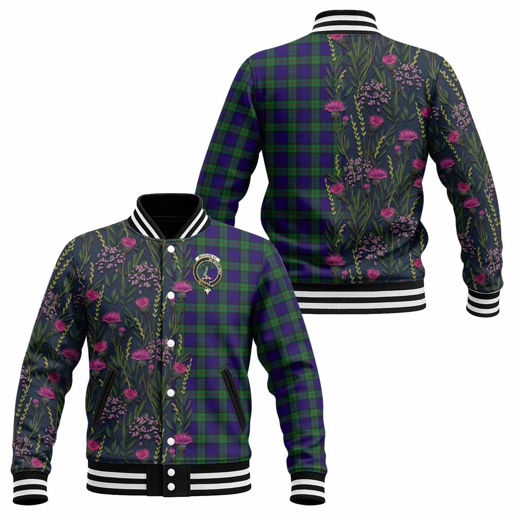 MacKinlay (McKinlay) Family Crest Tartan Baseball Jacket Scottish Thistle Flower Pattern Half Style - Tartan Vibes Clothing