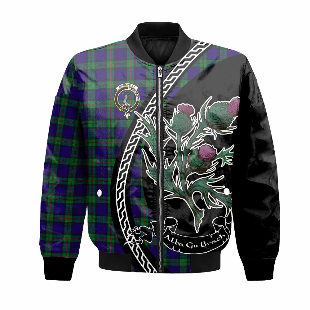 MacKinlay (McKinlay) Family Crest Tartan Bomber Jacket Alba Thistle Inspired - Tartan Vibes Clothing