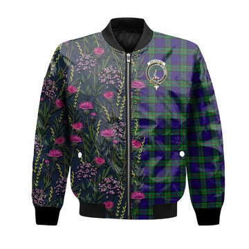 MacKinlay (McKinlay) Family Crest Tartan Bomber Jacket Scottish Thistle Flower Pattern Half Style - Tartan Vibes Clothing