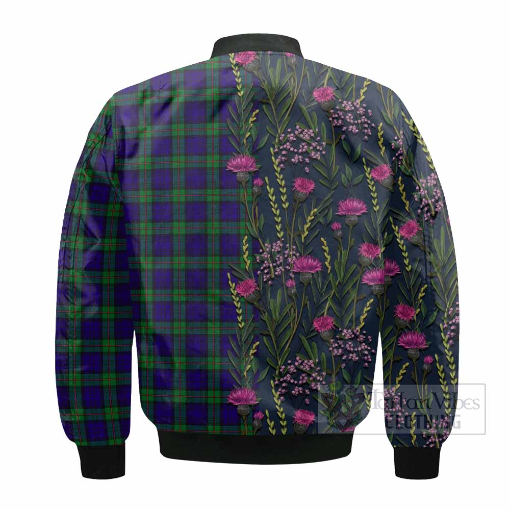 MacKinlay (McKinlay) Family Crest Tartan Bomber Jacket Scottish Thistle Flower Pattern Half Style - Tartan Vibes Clothing