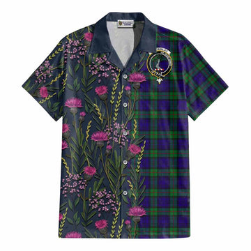 MacKinlay (McKinlay) Family Crest Tartan Cotton Hawaiian Shirt Scottish Thistle Flower Pattern Half Style - Tartan Vibes Clothing