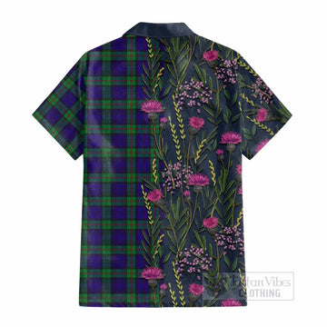 MacKinlay (McKinlay) Family Crest Tartan Cotton Hawaiian Shirt Scottish Thistle Flower Pattern Half Style - Tartan Vibes Clothing