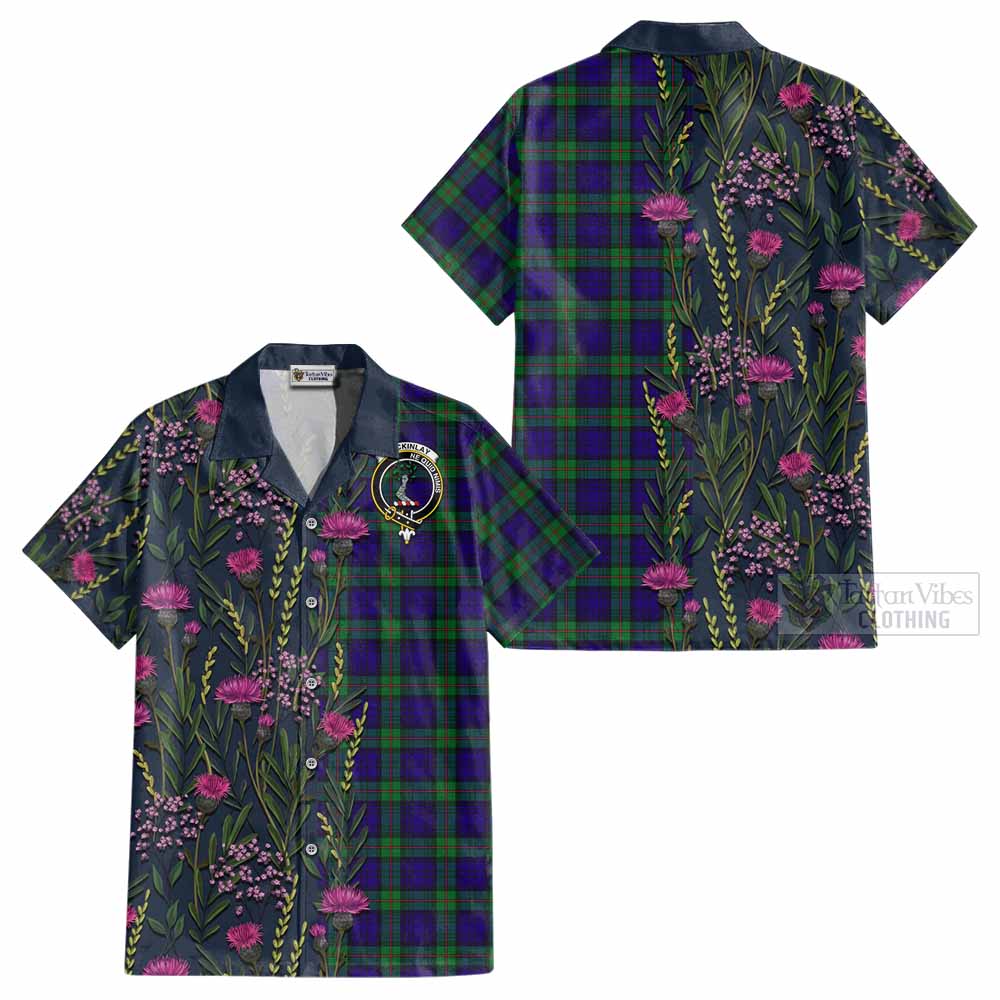 MacKinlay (McKinlay) Family Crest Tartan Cotton Hawaiian Shirt Scottish Thistle Flower Pattern Half Style - Tartan Vibes Clothing