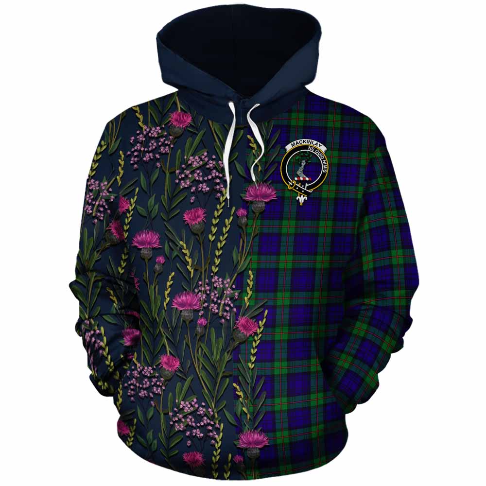 MacKinlay (McKinlay) Family Crest Tartan Cotton Hoodie Scottish Thistle Flower Pattern Half Style - Tartan Vibes Clothing