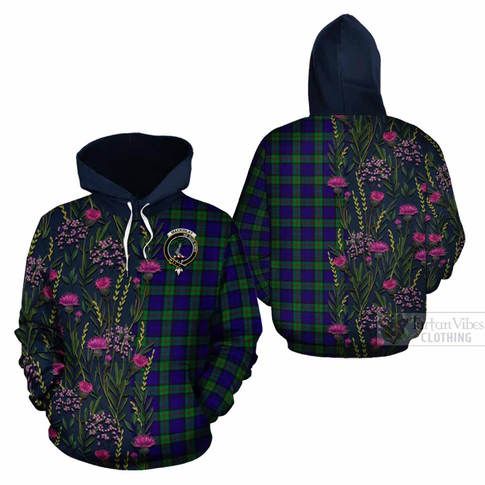 MacKinlay (McKinlay) Family Crest Tartan Cotton Hoodie Scottish Thistle Flower Pattern Half Style - Tartan Vibes Clothing