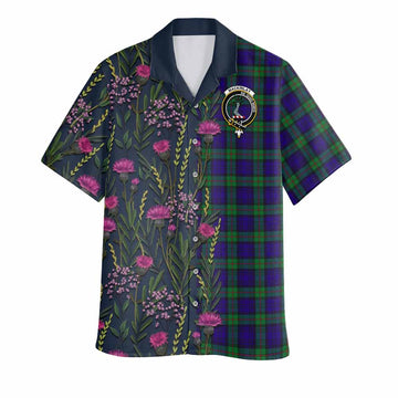 MacKinlay (McKinlay) Family Crest Tartan Hawaiian Shirt Scottish Thistle Flower Pattern Half Style - Tartan Vibes Clothing