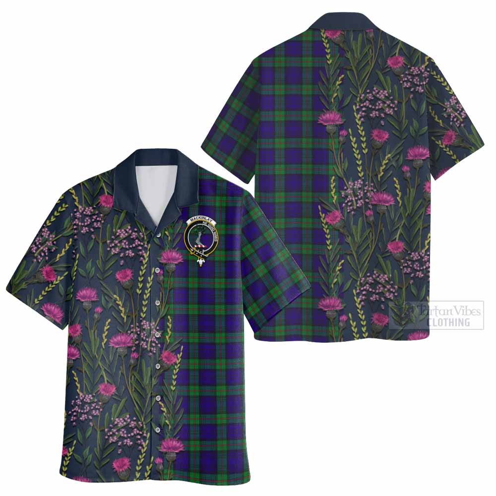 MacKinlay (McKinlay) Family Crest Tartan Hawaiian Shirt Scottish Thistle Flower Pattern Half Style - Tartan Vibes Clothing
