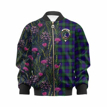 MacKinlay (McKinlay) Family Crest Tartan Kid Bomber Jacket Scottish Thistle Flower Pattern Half Style - Tartan Vibes Clothing