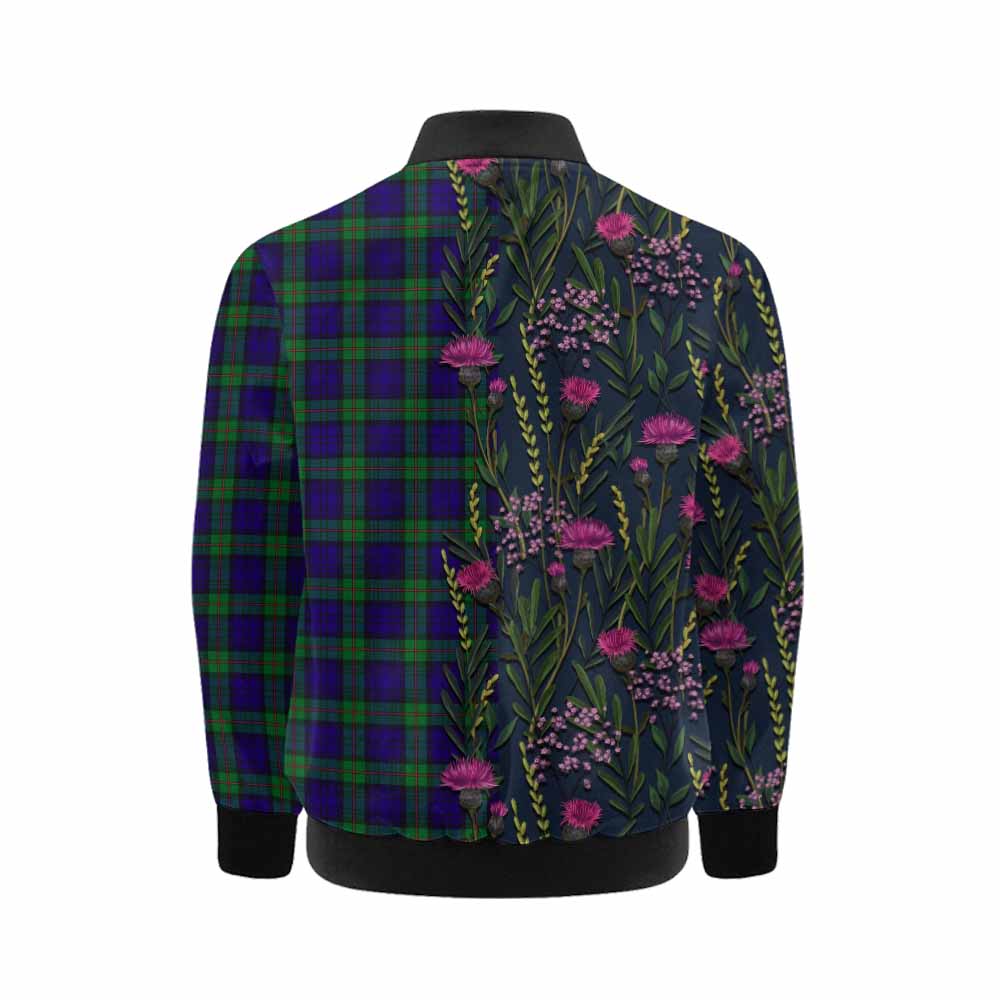 MacKinlay (McKinlay) Family Crest Tartan Kid Bomber Jacket Scottish Thistle Flower Pattern Half Style - Tartan Vibes Clothing