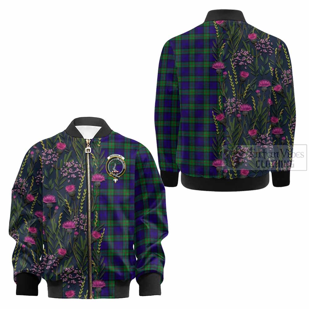 MacKinlay (McKinlay) Family Crest Tartan Kid Bomber Jacket Scottish Thistle Flower Pattern Half Style - Tartan Vibes Clothing