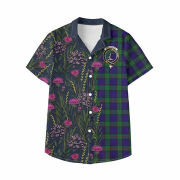 MacKinlay (McKinlay) Family Crest Tartan Kid Hawaiian Shirt Scottish Thistle Flower Pattern Half Style - Tartan Vibes Clothing