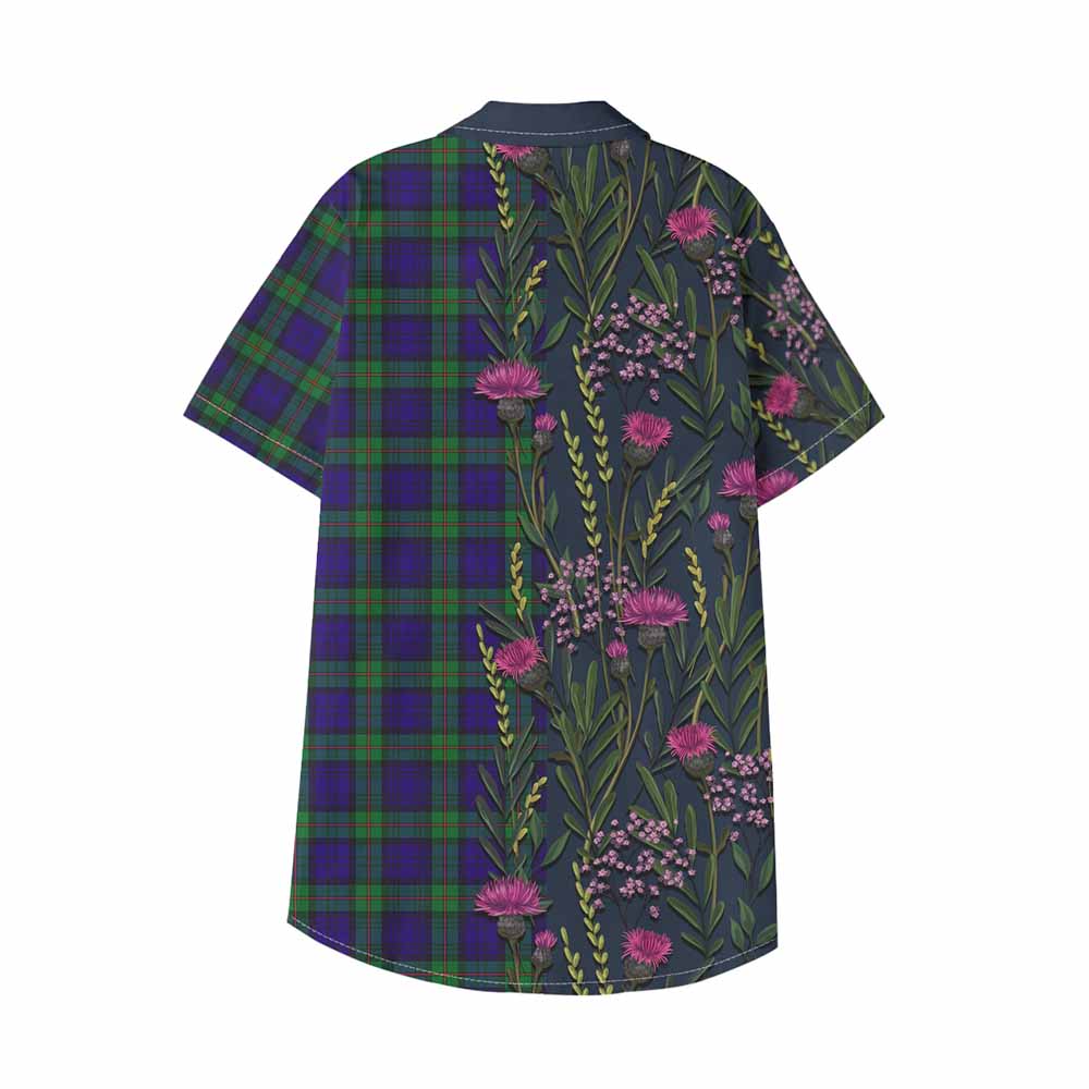 MacKinlay (McKinlay) Family Crest Tartan Kid Hawaiian Shirt Scottish Thistle Flower Pattern Half Style - Tartan Vibes Clothing