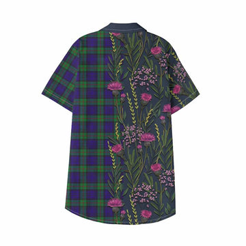 MacKinlay (McKinlay) Family Crest Tartan Kid Hawaiian Shirt Scottish Thistle Flower Pattern Half Style - Tartan Vibes Clothing