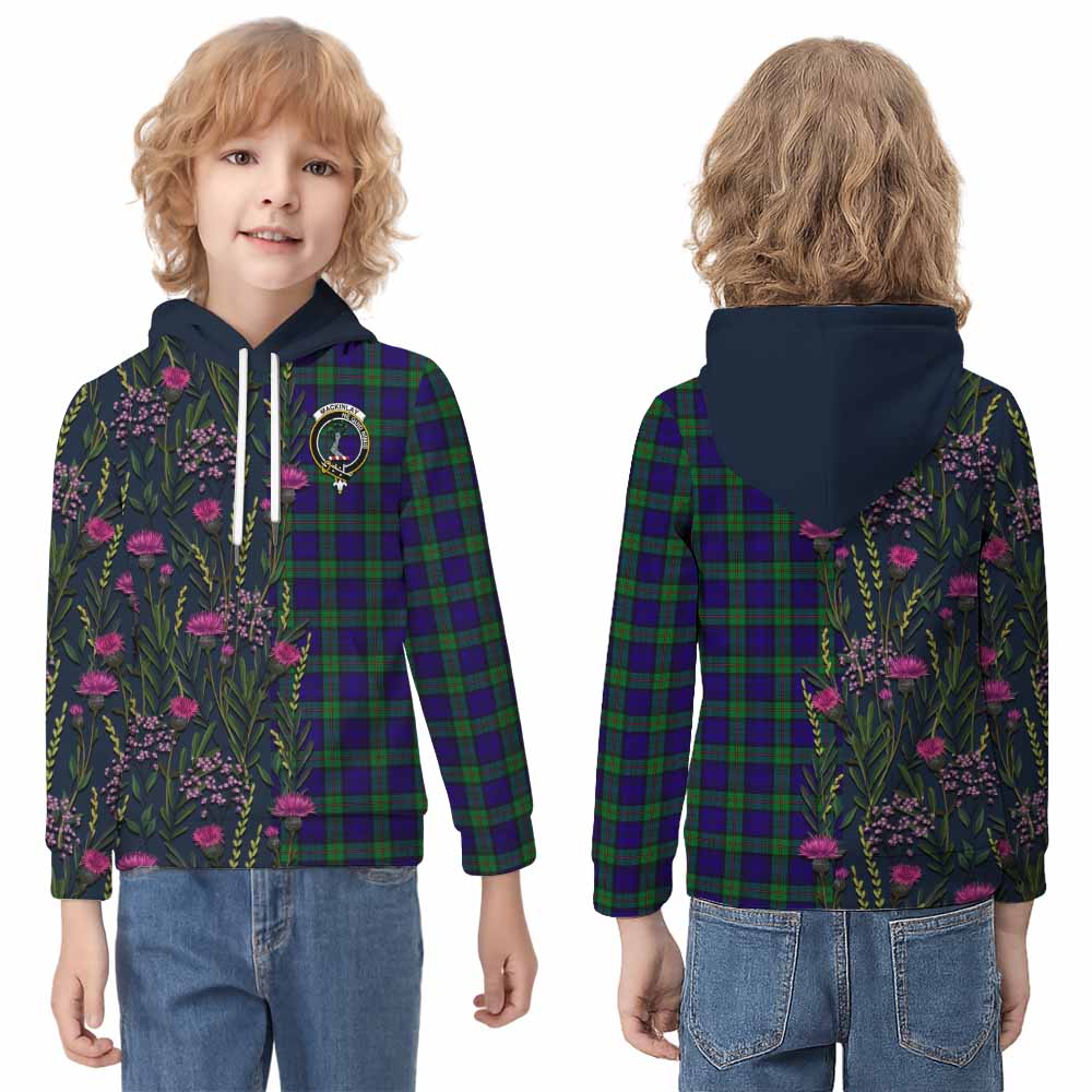 MacKinlay (McKinlay) Family Crest Tartan Kid Hoodie Scottish Thistle Flower Pattern Half Style - Tartan Vibes Clothing