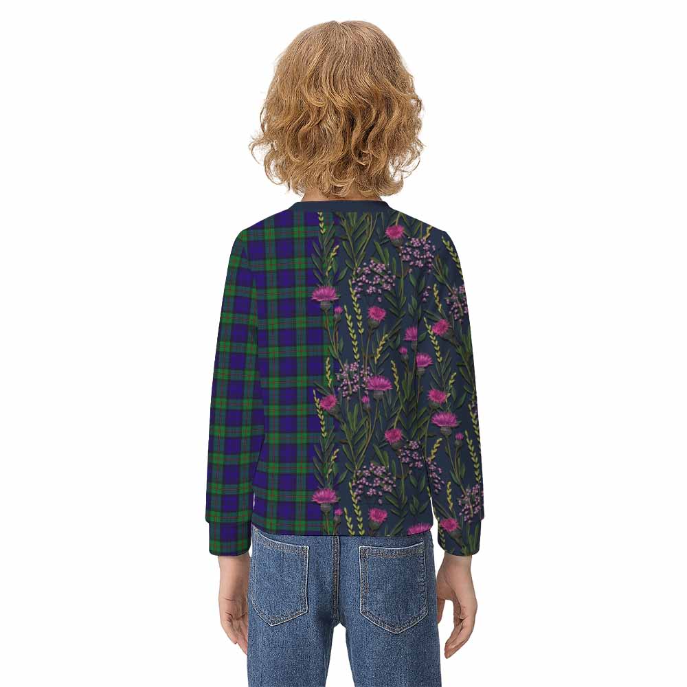 MacKinlay (McKinlay) Family Crest Tartan Kid Knitted Sweatshirt Scottish Thistle Flower Pattern Half Style - Tartan Vibes Clothing