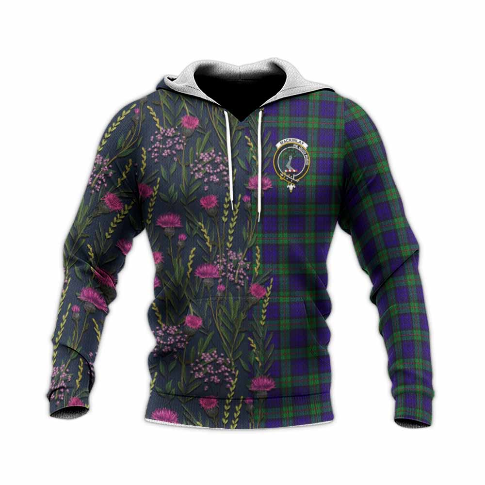 MacKinlay (McKinlay) Family Crest Tartan Knitted Hoodie Scottish Thistle Flower Pattern Half Style - Tartan Vibes Clothing