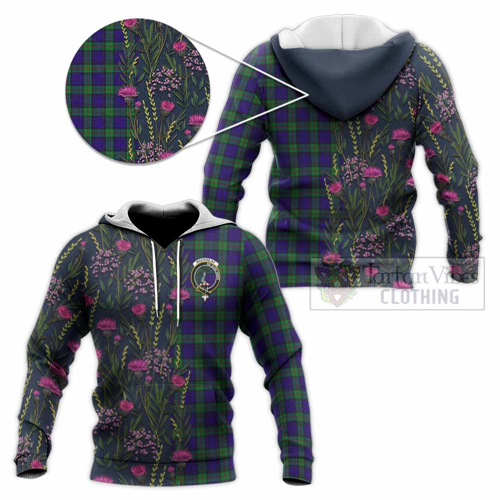 MacKinlay (McKinlay) Family Crest Tartan Knitted Hoodie Scottish Thistle Flower Pattern Half Style - Tartan Vibes Clothing