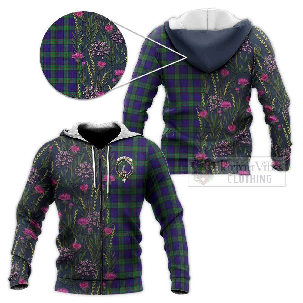 MacKinlay (McKinlay) Family Crest Tartan Knitted Hoodie Scottish Thistle Flower Pattern Half Style - Tartan Vibes Clothing